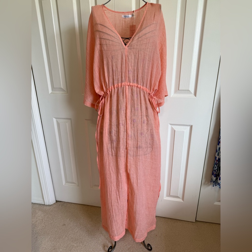 NWT- MERSEA breezy Kafton coral maxi drawstring resort, cover-up /dress . S/M
